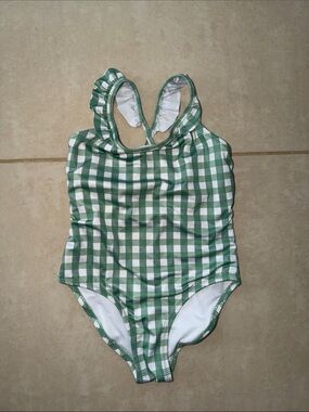 Zara Green and White Gingham Ruffle-Back Kids One-Piece Swim